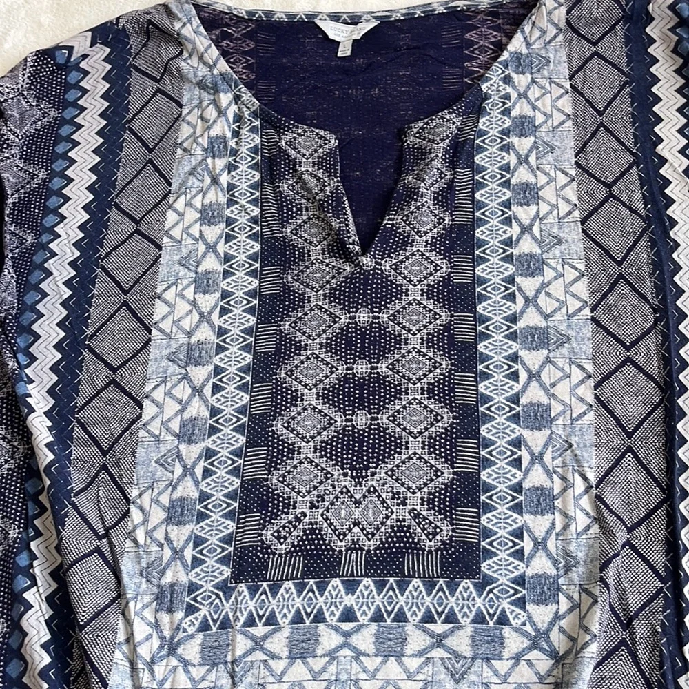 Lucky Brand tie waist sleeveless top blue / grey print sz large - Picture 5 of 12